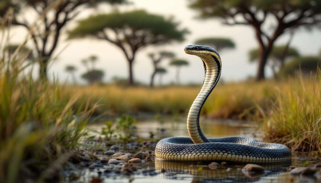 Le cobra du Mozambique : un prédateur tapi dans les points d'eau de la savane